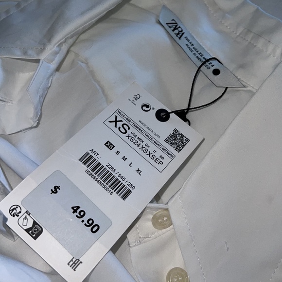 Zara Cropped Poplin Shirt White XS NWT - Picture 2 of 4